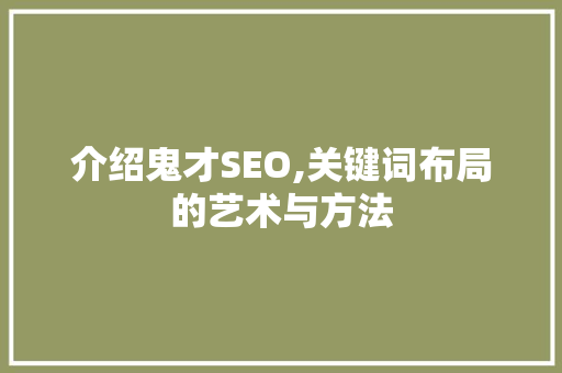 介绍鬼才SEO,关键词布局的艺术与方法