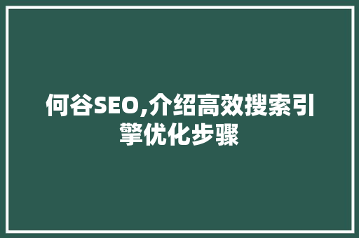 何谷SEO,介绍高效搜索引擎优化步骤