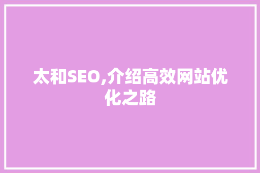 太和SEO,介绍高效网站优化之路