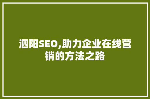 泗阳SEO,助力企业在线营销的方法之路