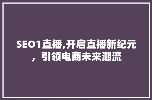 SEO1直播,开启直播新纪元，引领电商未来潮流