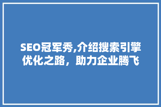 SEO冠军秀,介绍搜索引擎优化之路，助力企业腾飞