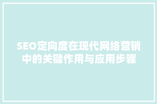 SEO定向度在现代网络营销中的关键作用与应用步骤