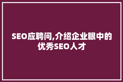 SEO应聘问,介绍企业眼中的优秀SEO人才