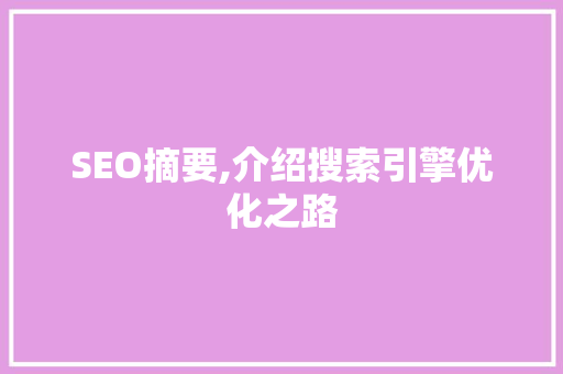 SEO摘要,介绍搜索引擎优化之路
