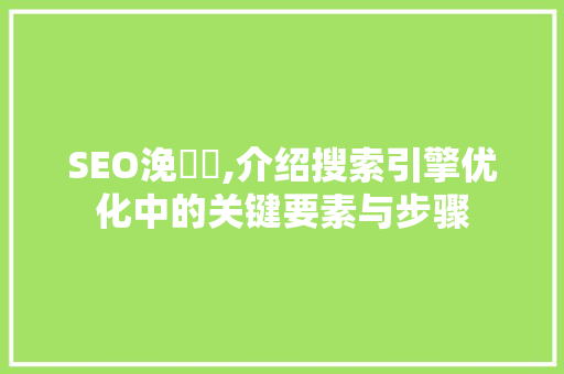 SEO浼樺寲,介绍搜索引擎优化中的关键要素与步骤