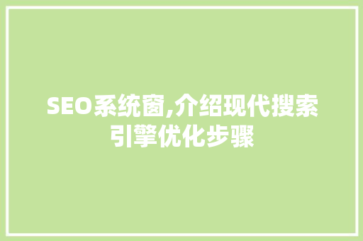 SEO系统窗,介绍现代搜索引擎优化步骤