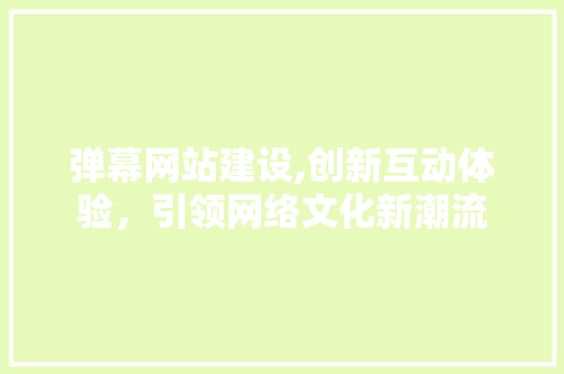 弹幕网站建设,创新互动体验，引领网络文化新潮流