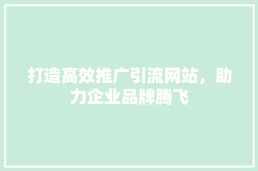打造高效推广引流网站，助力企业品牌腾飞