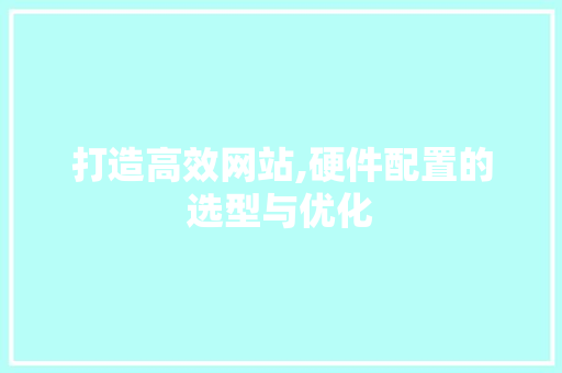 打造高效网站,硬件配置的选型与优化