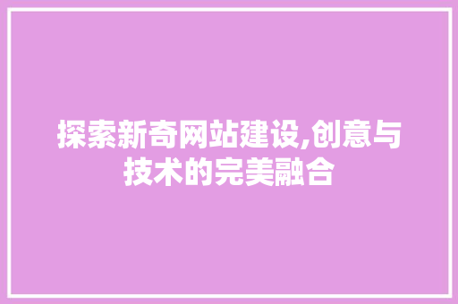 探索新奇网站建设,创意与技术的完美融合