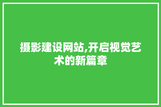 摄影建设网站,开启视觉艺术的新篇章