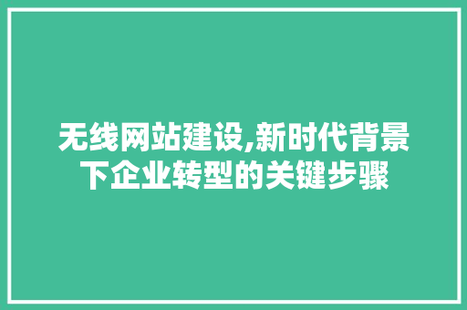 无线网站建设,新时代背景下企业转型的关键步骤