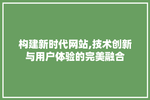 构建新时代网站,技术创新与用户体验的完美融合