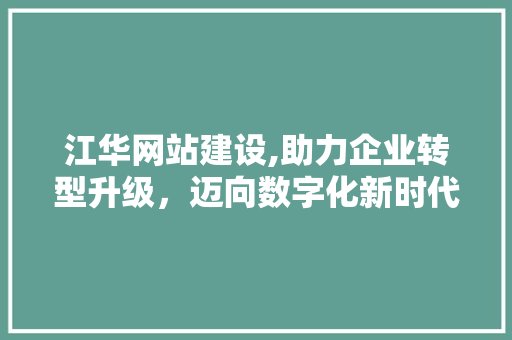 江华网站建设,助力企业转型升级，迈向数字化新时代