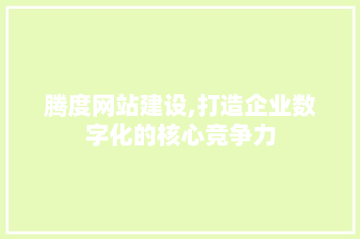 腾度网站建设,打造企业数字化的核心竞争力