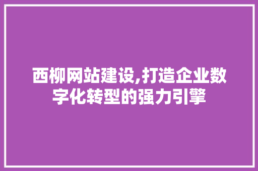 西柳网站建设,打造企业数字化转型的强力引擎