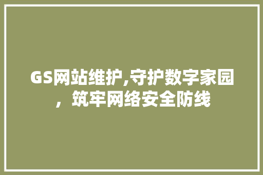 GS网站维护,守护数字家园，筑牢网络安全防线