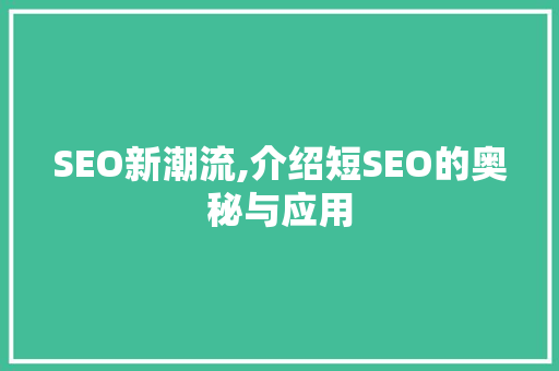SEO新潮流,介绍短SEO的奥秘与应用