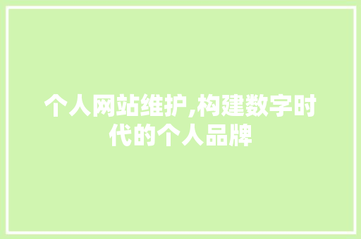 个人网站维护,构建数字时代的个人品牌