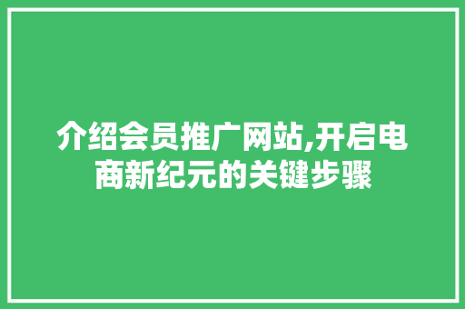 介绍会员推广网站,开启电商新纪元的关键步骤