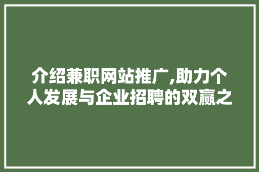 介绍兼职网站推广,助力个人发展与企业招聘的双赢之路