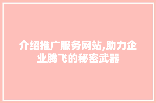 介绍推广服务网站,助力企业腾飞的秘密武器