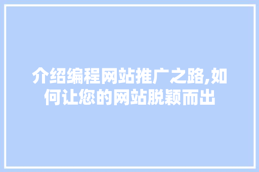 介绍编程网站推广之路,如何让您的网站脱颖而出
