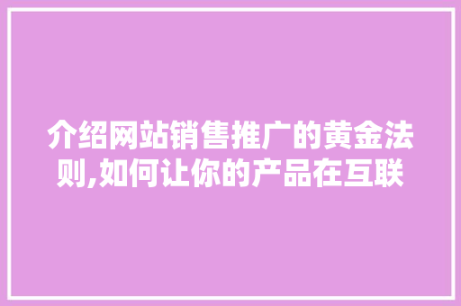 介绍网站销售推广的黄金法则,如何让你的产品在互联网上大放异彩