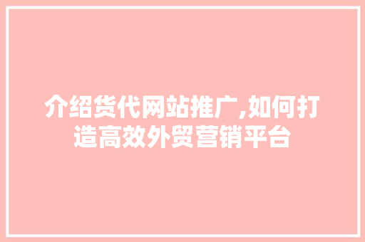 介绍货代网站推广,如何打造高效外贸营销平台