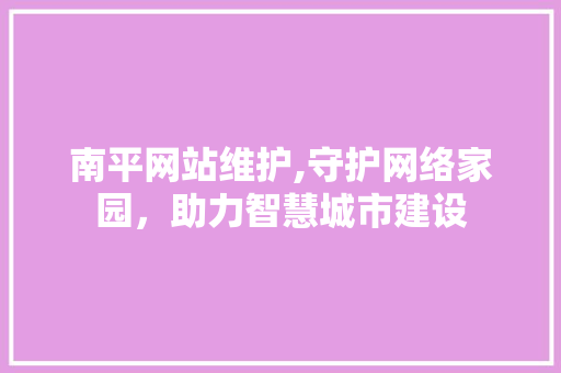 南平网站维护,守护网络家园，助力智慧城市建设