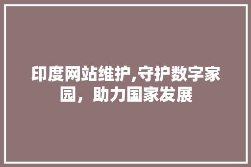 印度网站维护,守护数字家园，助力国家发展