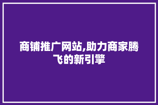 商铺推广网站,助力商家腾飞的新引擎