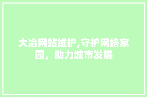 大冶网站维护,守护网络家园，助力城市发展