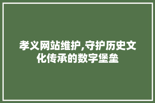 孝义网站维护,守护历史文化传承的数字堡垒