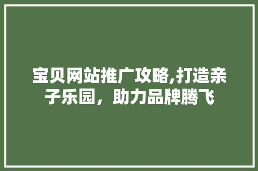 宝贝网站推广攻略,打造亲子乐园，助力品牌腾飞