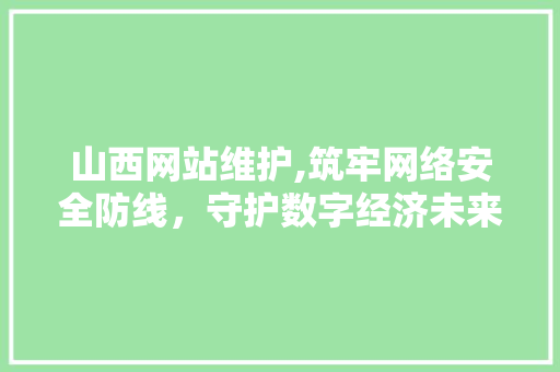 山西网站维护,筑牢网络安全防线，守护数字经济未来