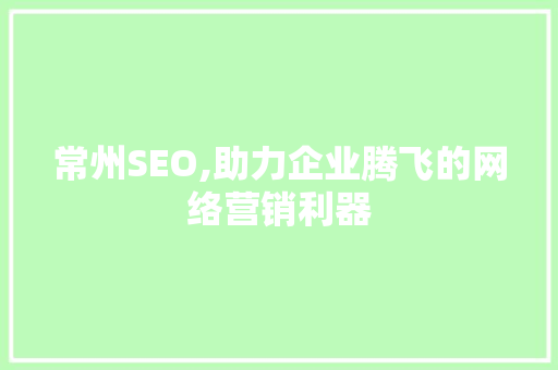 常州SEO,助力企业腾飞的网络营销利器