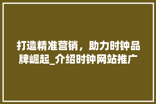 打造精准营销，助力时钟品牌崛起_介绍时钟网站推广之路