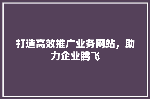 打造高效推广业务网站，助力企业腾飞