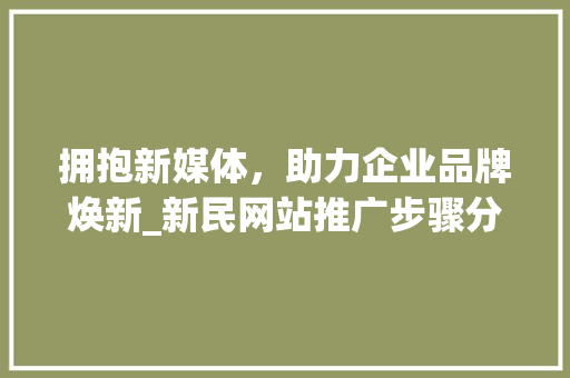 拥抱新媒体，助力企业品牌焕新_新民网站推广步骤分析