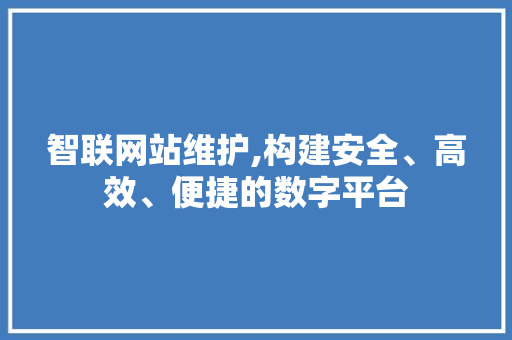 智联网站维护,构建安全、高效、便捷的数字平台