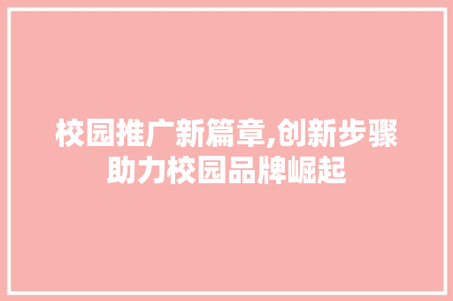 校园推广新篇章,创新步骤助力校园品牌崛起