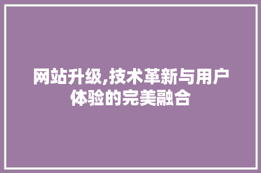 网站升级,技术革新与用户体验的完美融合