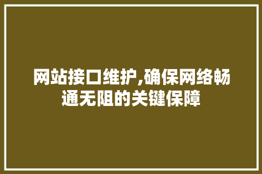 网站接口维护,确保网络畅通无阻的关键保障