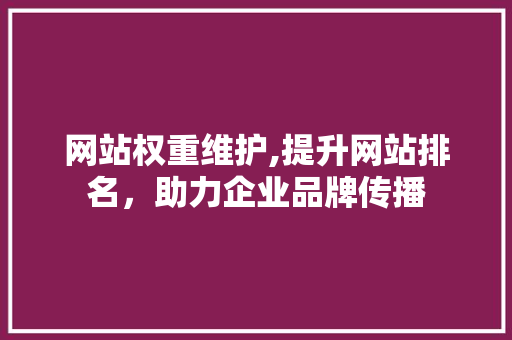 网站权重维护,提升网站排名，助力企业品牌传播