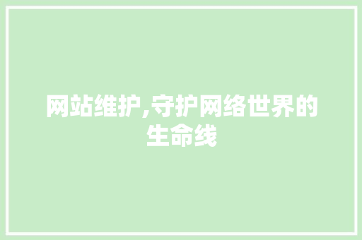 网站维护,守护网络世界的生命线