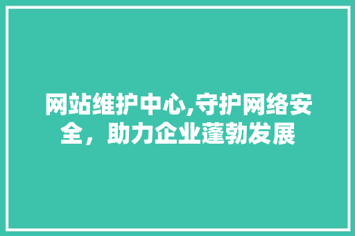 网站维护中心,守护网络安全，助力企业蓬勃发展