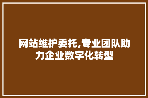 网站维护委托,专业团队助力企业数字化转型