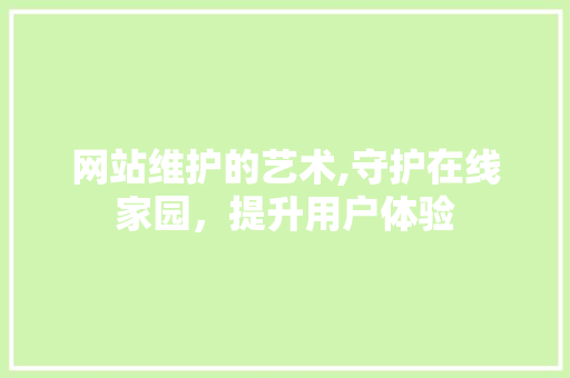 网站维护的艺术,守护在线家园，提升用户体验
